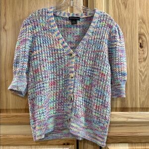 Design 365 Colorful Knit Short Sleeve Sweater Cottagecore Granny Chic Cardigan